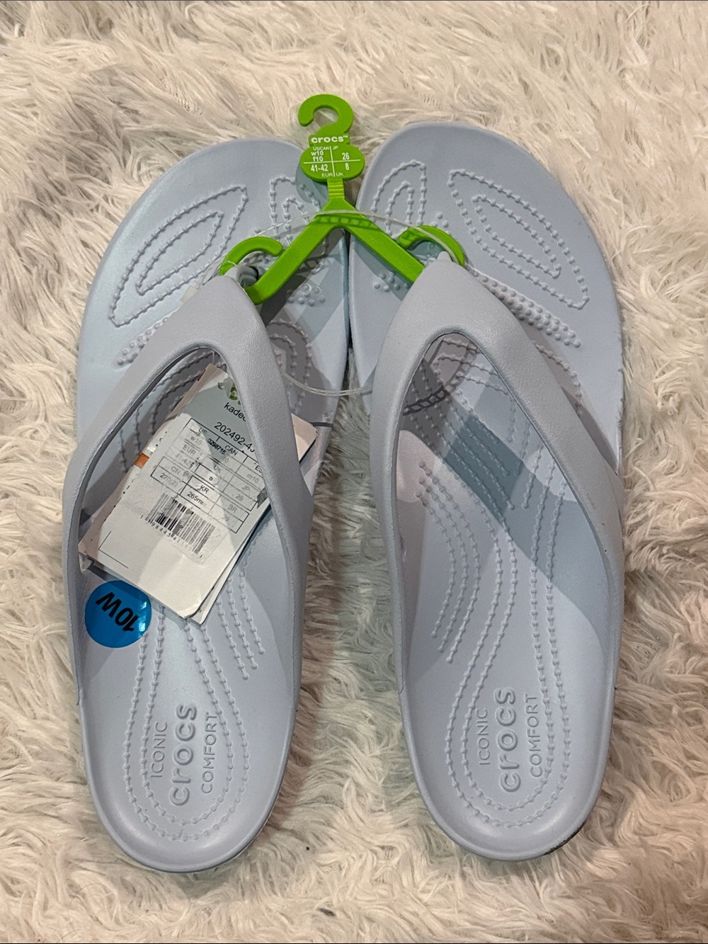 CROCS Women’s Light Grayish blue Flip Flip Sandals - Soft Gray Comfort 10w